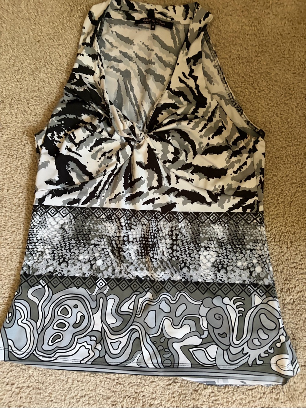Alfani Black White and Gray Twist-Front Sleeveless Tank Top